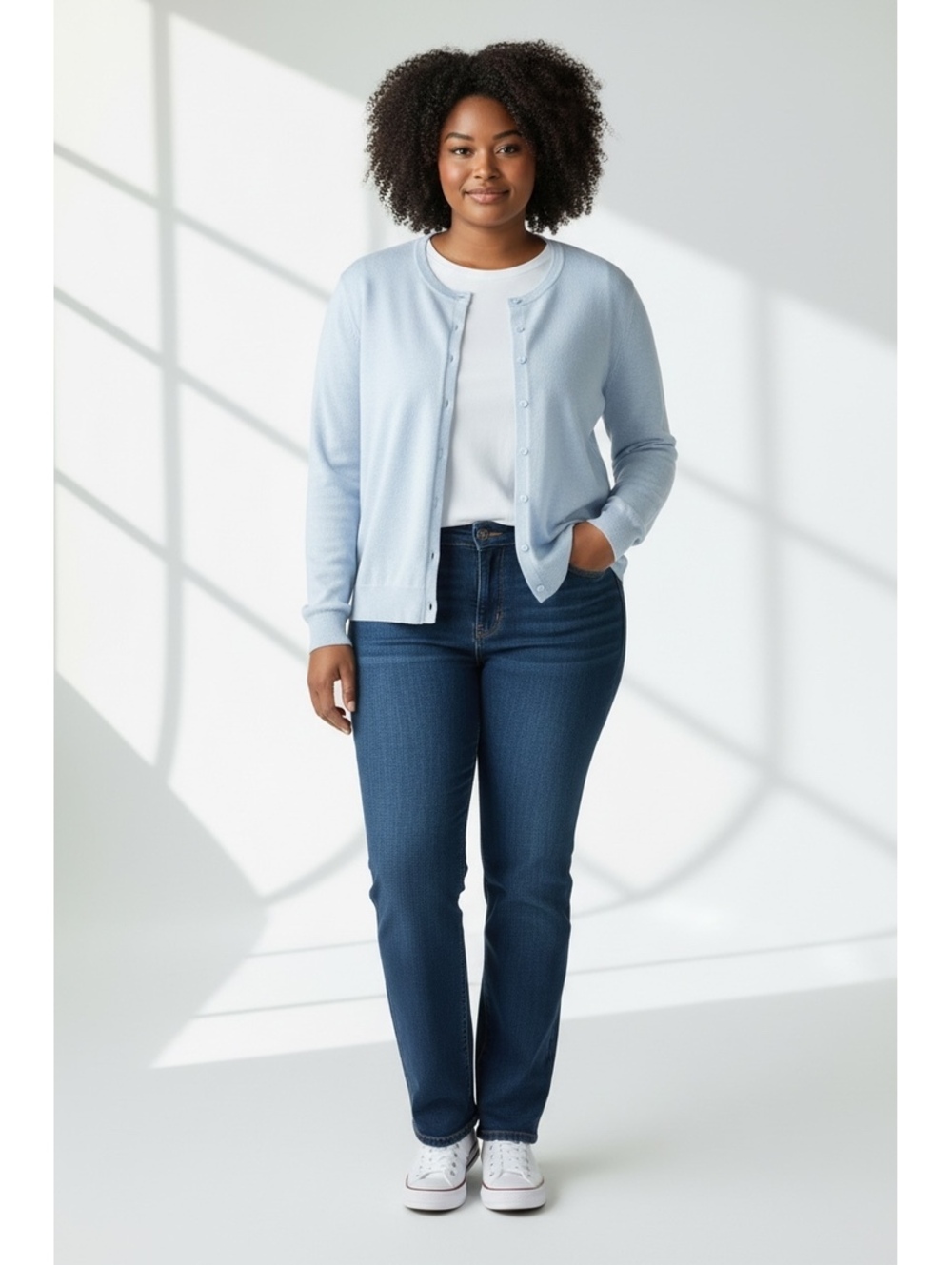 Laura Ashley Women's Light Blue 100% Cashmere Button-Up Cardigan Sweater, SizeXL